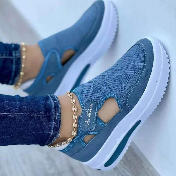 Women's Sneakers Summer New Ladies Casual Low Wedge Breathable Non-Slip Comfort Feamle Sport Shoes Mesh Shoes Fashion Style Blue 37size