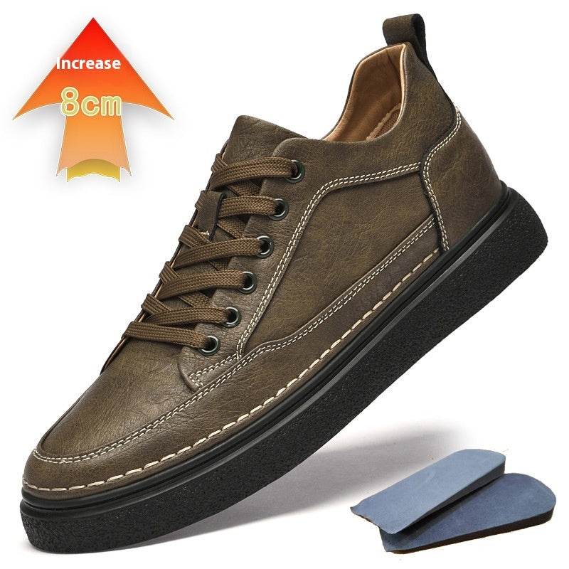 Autumn New Invisible Height Increasing Insole Men's Shoes 8cm Thick Bottom Khaki Increased 8CM