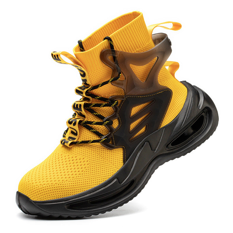 Men's Anti-smash And Anti-puncture Steel Toe High-top Safety Shoes Yellow