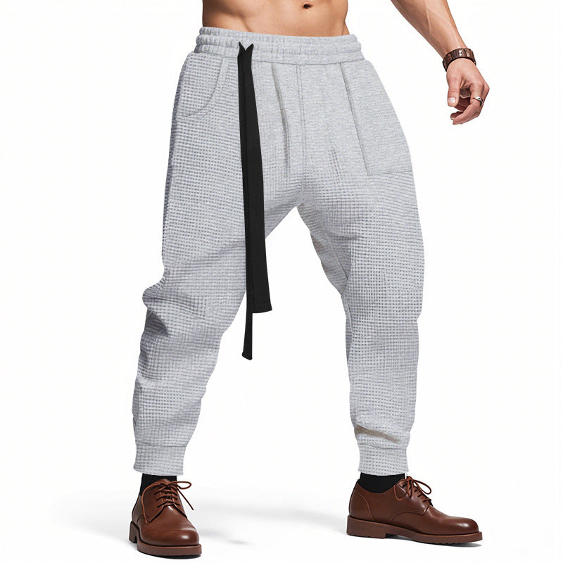 Men's Casual Pants Solid Waffle Male Hip Hop Streetwear Track Pants Joggers Trousers Fashion Harajuku Men Pants Light Gray