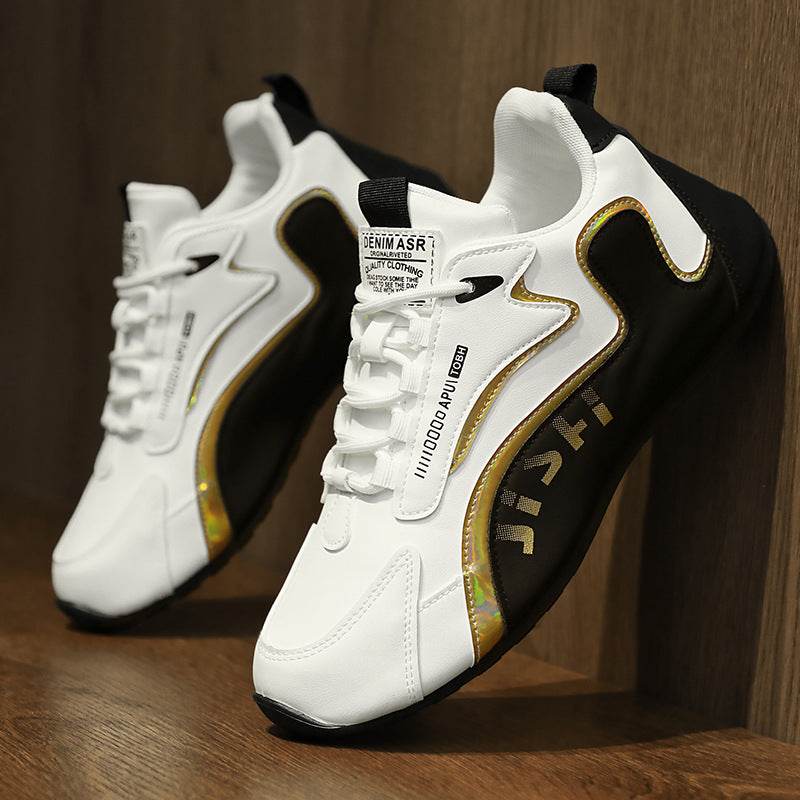 Fashion Colorblock Lace-up Sneakers For Men Breathable Low-top Dad Shoes Running Walking Sports Shoes Leather Black White