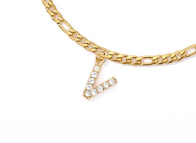 English Alphabet Stainless Steel Zircon All-match Anklet V