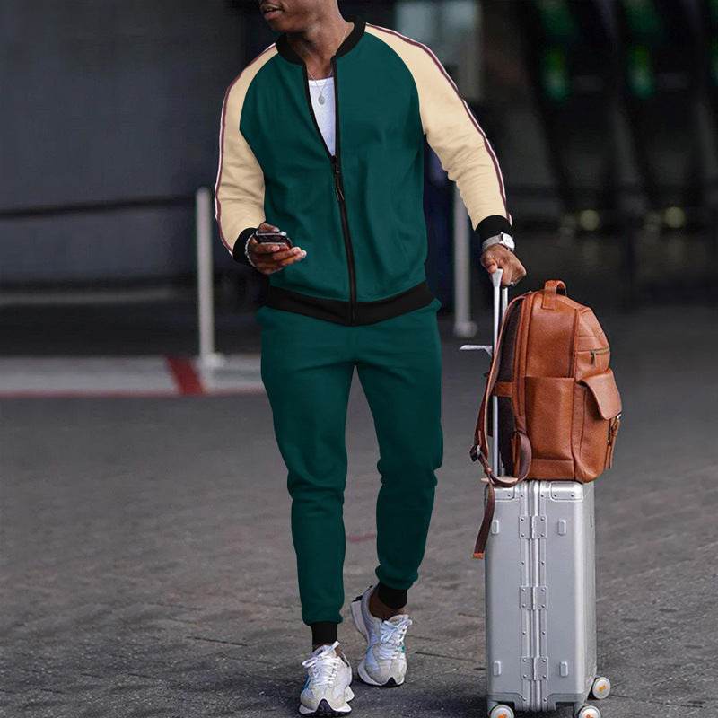 Sports Casual Sweater And Pants Zipper Set Dark green