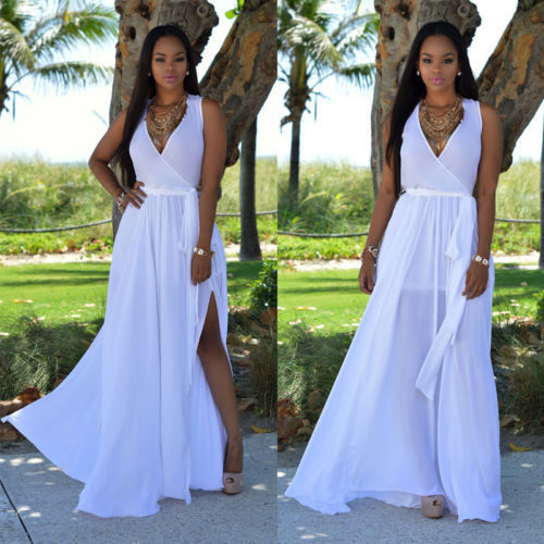Fashion Women's Loose Chiffon Sexy Dress White