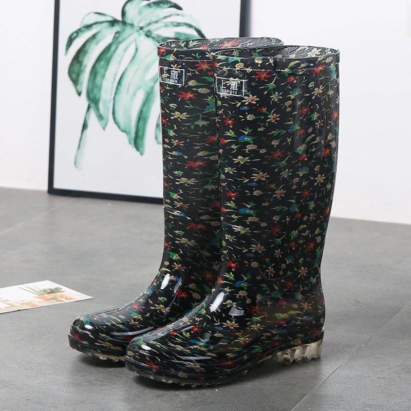Women's Floral Knee-high Rain Boots Long Non-slip Wear-resistant Rain Boots New Small Flower