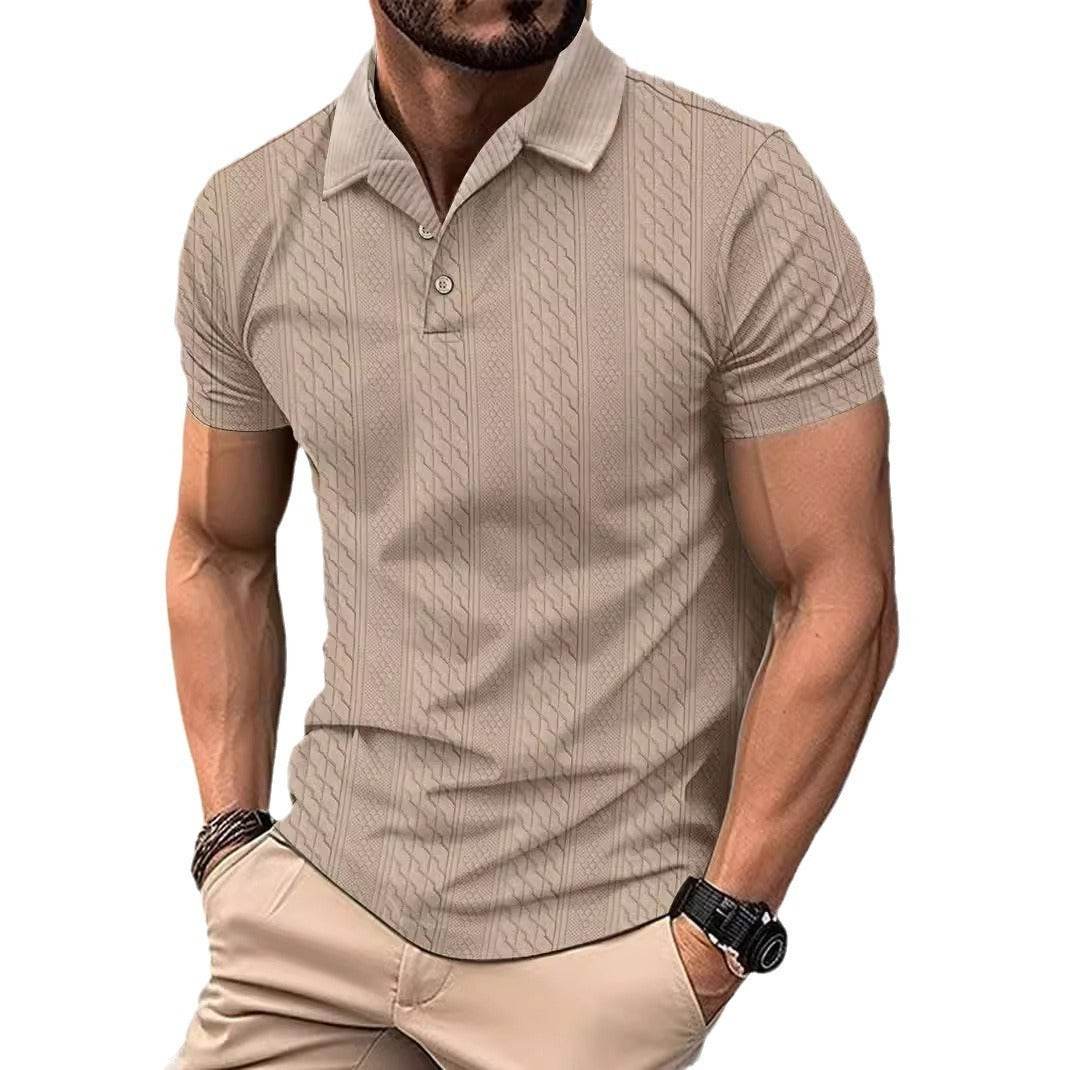 Simple Fashion Solid Color Polo Collar Men's Button Jacquard Short Sleeve