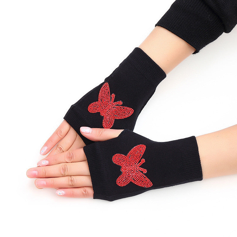 Cotton Gloves Elastic Small Gloves Leak Red butterfly One size