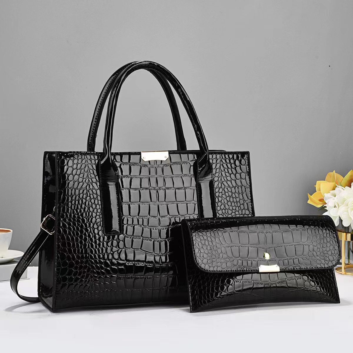 Child And Mother Stone Pattern Fashion Trend High Sense Large-capacity Crossbody Bag Black 34x13x24cm