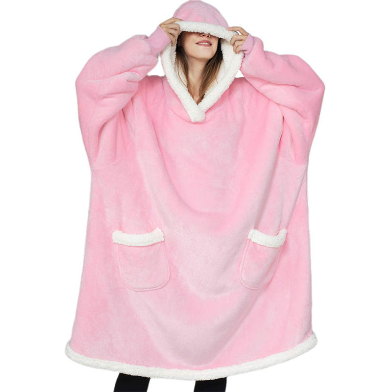 Winter TV Hoodie Blanket Winter Warm Home Clothes Women Men Oversized Pullover With Pockets Short pink One Size