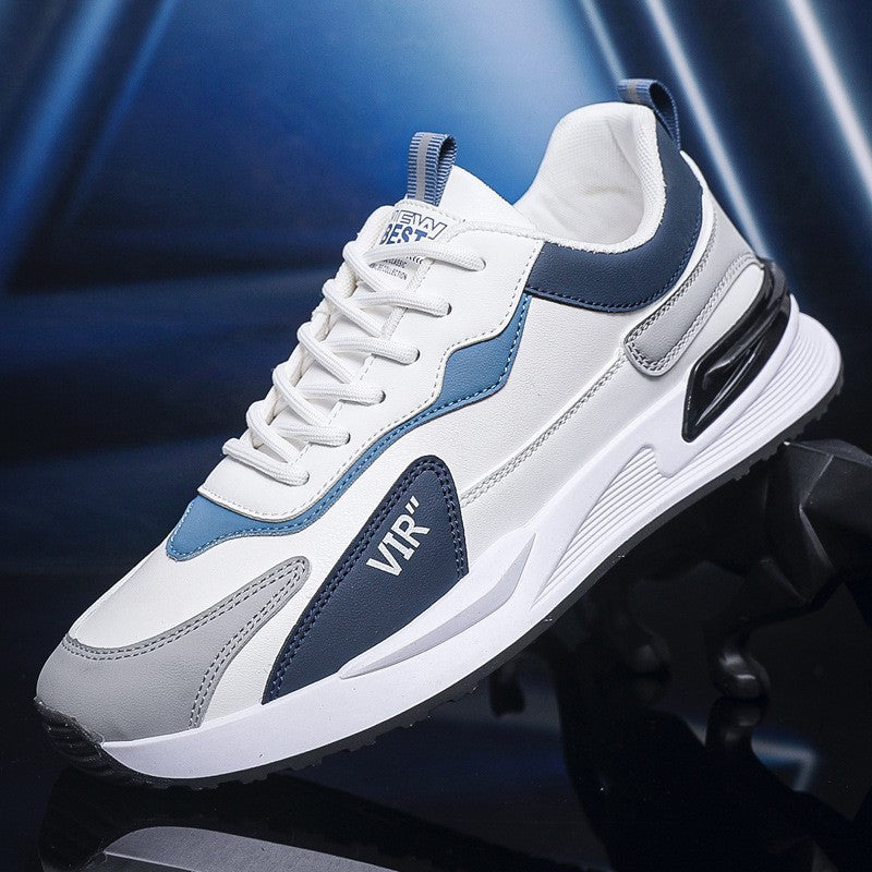Men's Color Block Mesh Shoes Fashion Casual Lace-up Sneakers Outdoor Breathable Running Sports Shoes A331 White