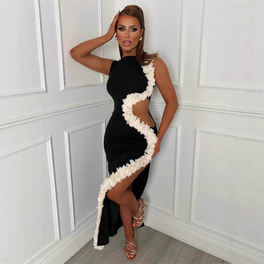 Sleeveless Hollow Side Slit Long Flower Dress