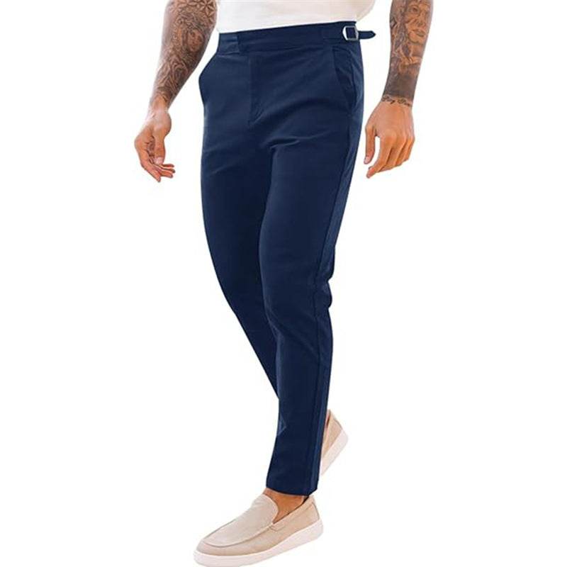 Men's Slim Fit Casual Fashion Street Stretch Twill Mid Waist Pencil Pants Navy Blue