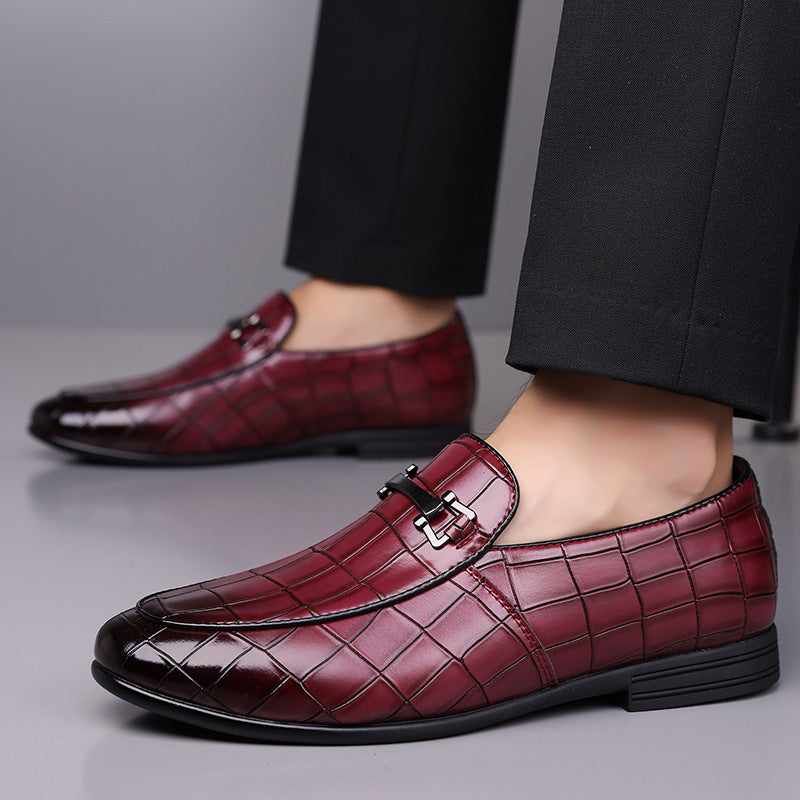 Men's Plaid Light Luxury Plus Size Rubber Sole Lightweight Leather Shoes Wine Red