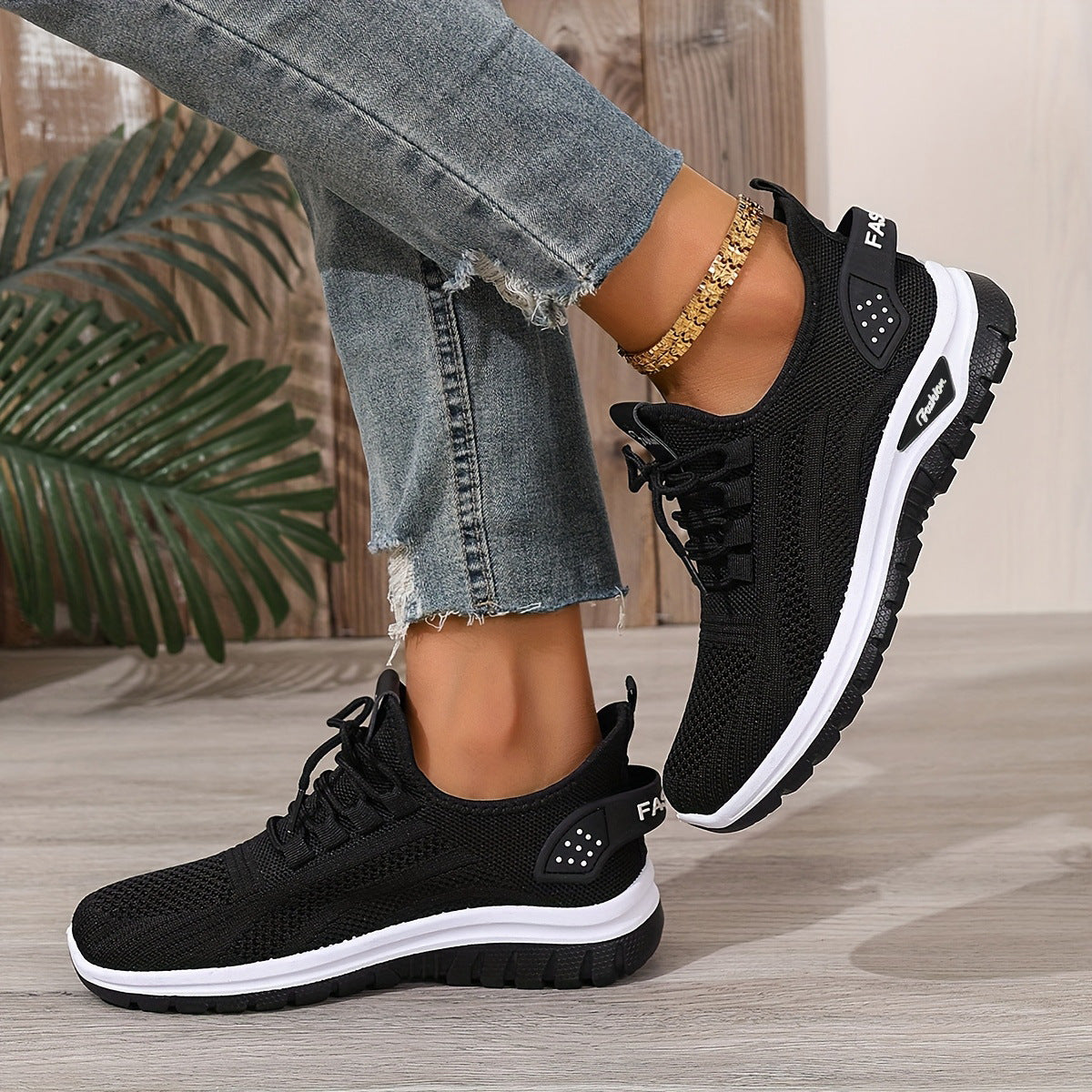 Flying Woven Shoes Women's Fashion Casual Mesh Sneaker Black
