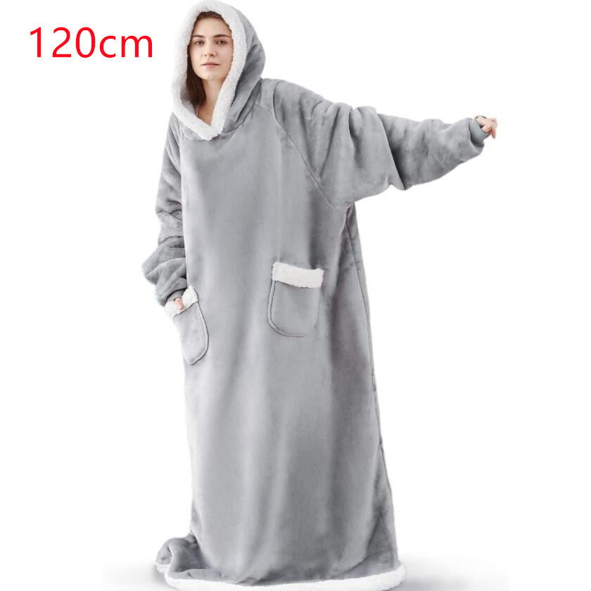 Winter TV Hoodie Blanket Winter Warm Home Clothes Women Men Oversized Pullover With Pockets 120cm grey grey One Size