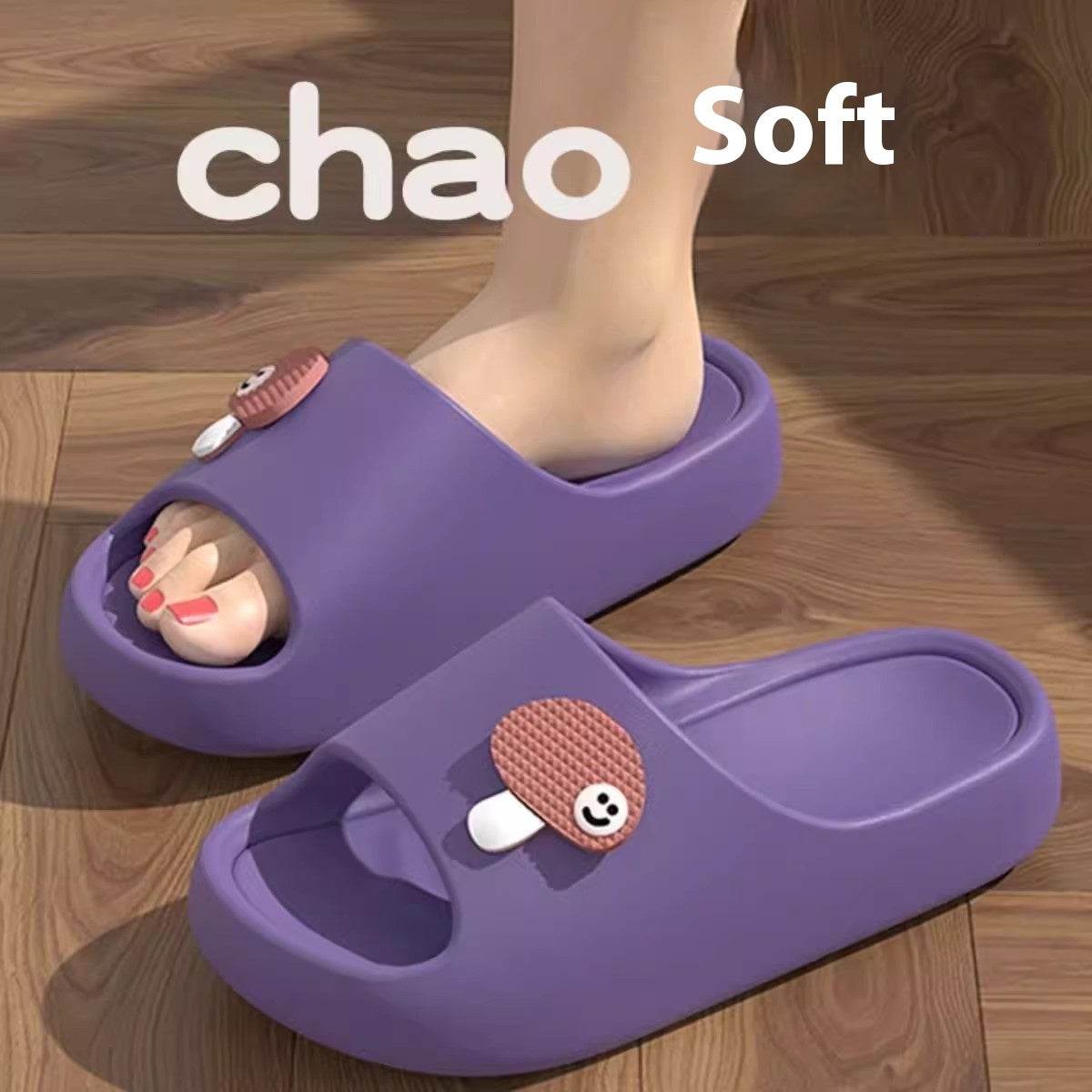 Cute Cartoon Dog Slippers Non-slip Floor Bathroom Slipper Summer Women's House Shoes Purple Mushroom