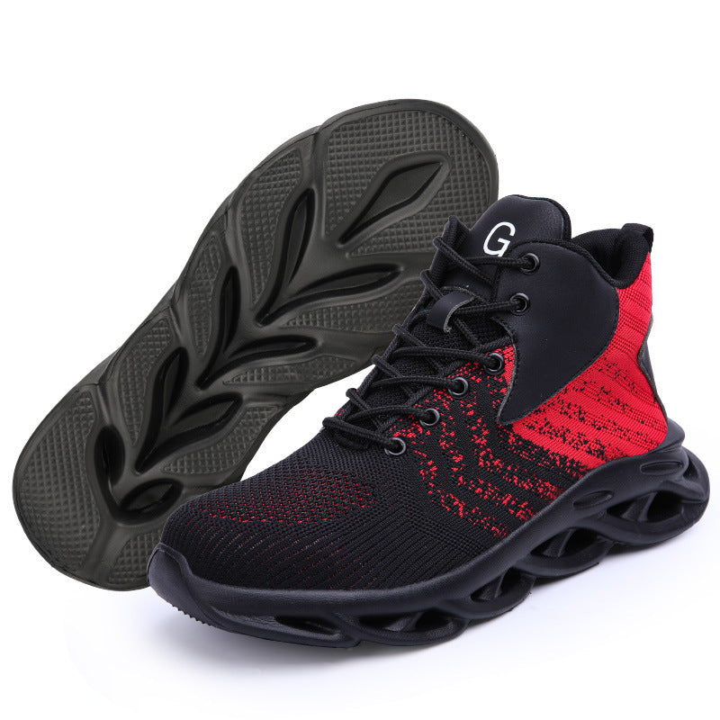 Flying Woven High-top Safety Shoes Men's Breathable Lightweight Safety Shoes Red