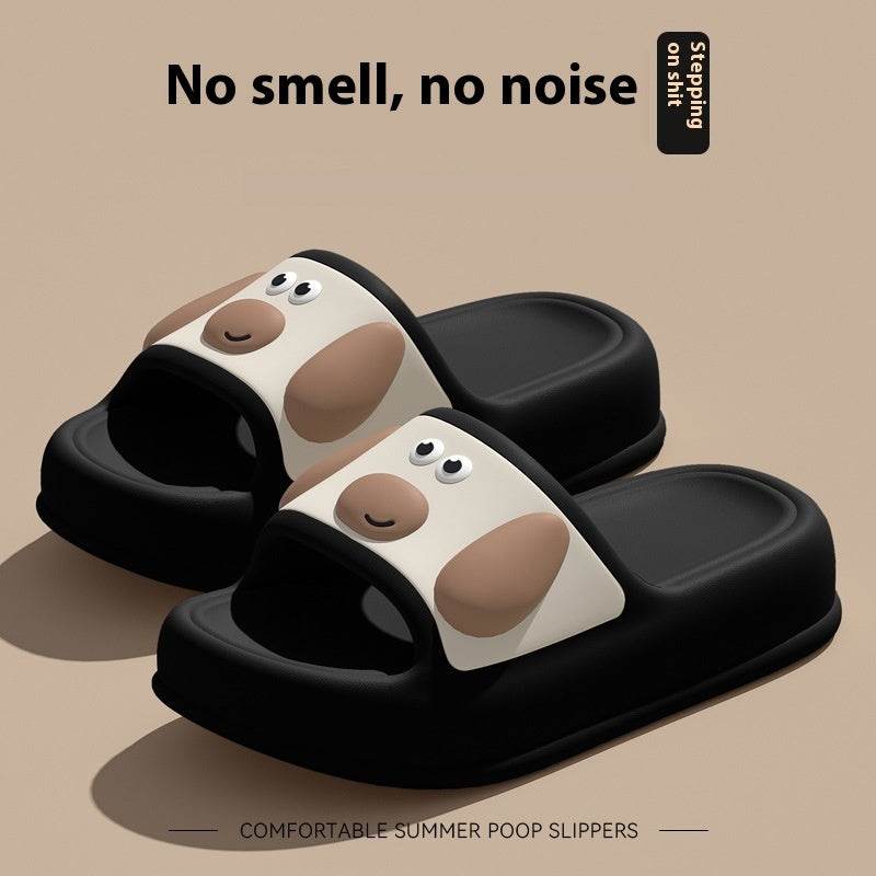 Cute Cartoon Dog Slippers Non-slip Floor Bathroom Slipper Summer Women's House Shoes Black Puppy