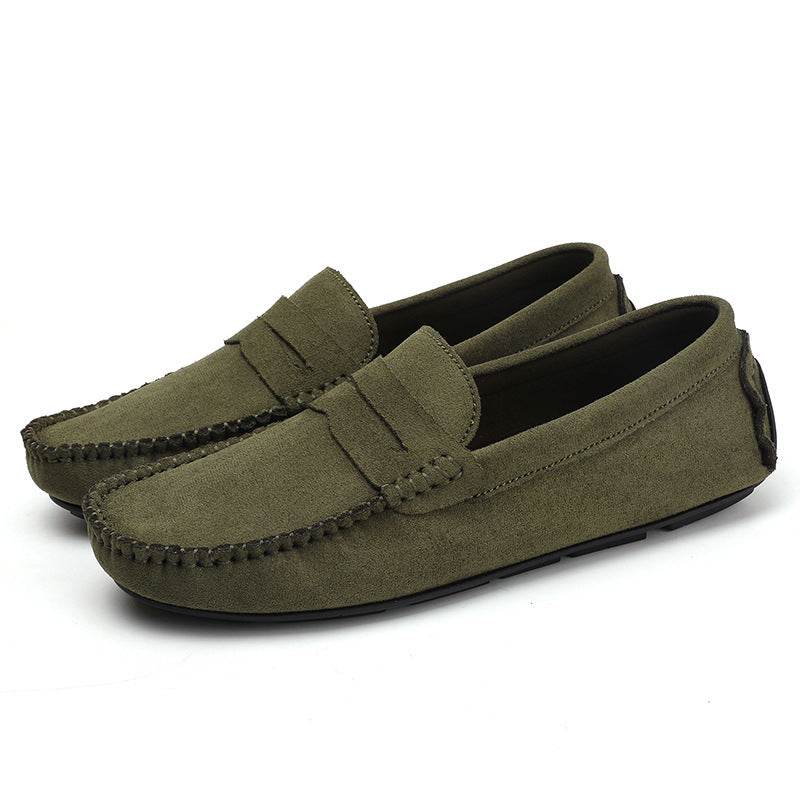 Hand-stitched Men's Beanie Shoes Velvet Leather Handmade Green