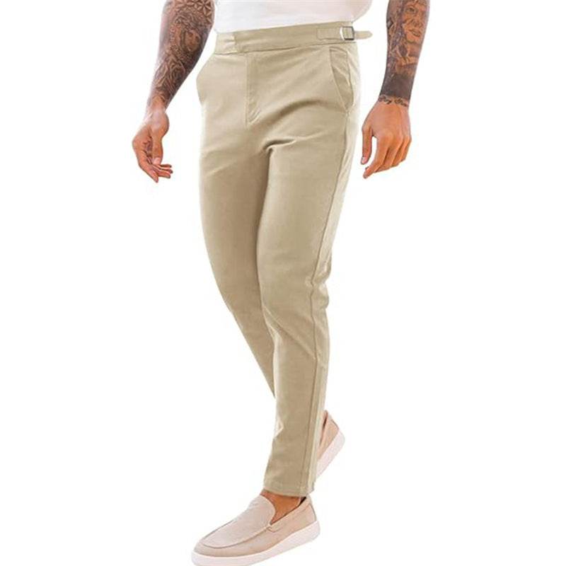 Men's Slim Fit Casual Fashion Street Stretch Twill Mid Waist Pencil Pants Khaki