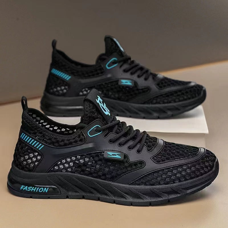 Men's Shoes Summer Hollow Breathable Casual Versatile Soft Bottom Black