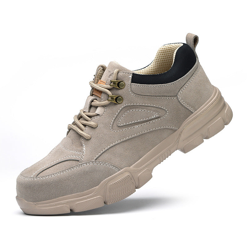 Men's Fashionable Breathable Anti-smashing And Anti-penetration Safety Shoes Beige