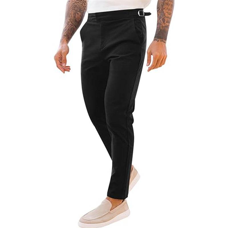 Men's Slim Fit Casual Fashion Street Stretch Twill Mid Waist Pencil Pants Black