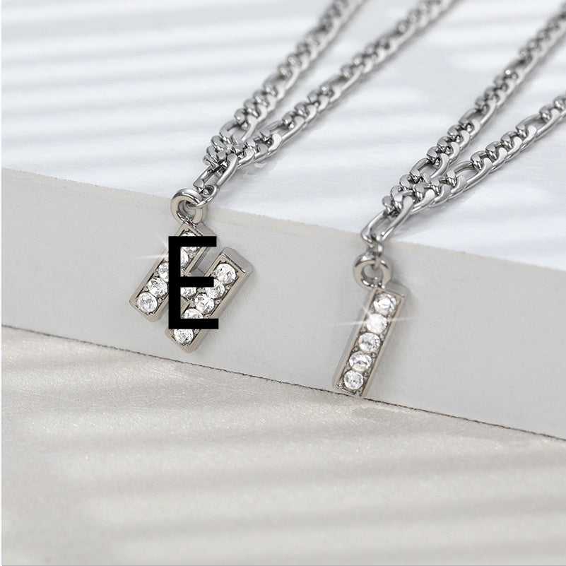 English Alphabet Stainless Steel Zircon All-match Anklet Silver E
