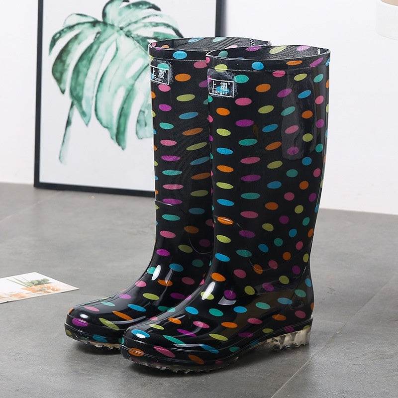 Women's Floral Knee-high Rain Boots Long Non-slip Wear-resistant Rain Boots Colorful