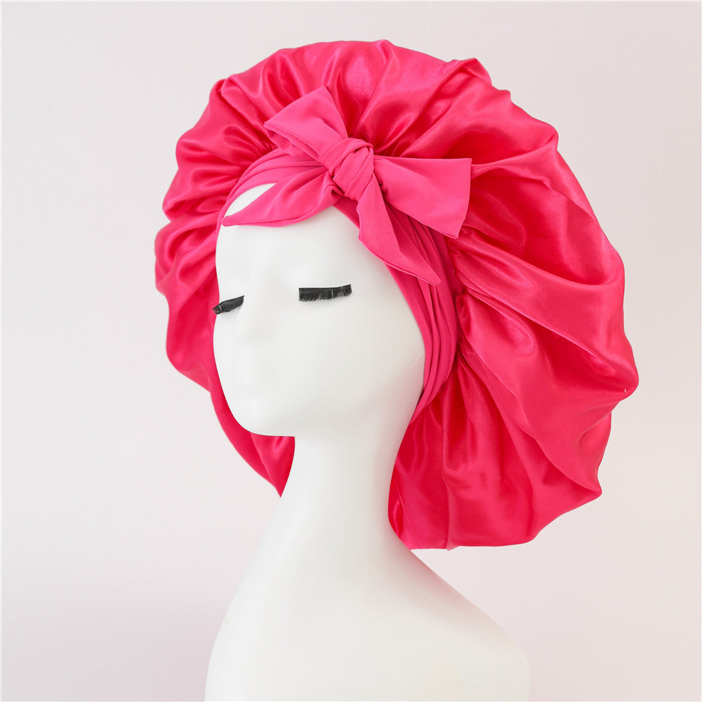 New Silk Bonnet For Sleeping Women Satin Bonnet Hair Bonnet Night Sleep Cap Scarf Wrap For Curly Hair With Tie Band For Curly Hair Rose Red