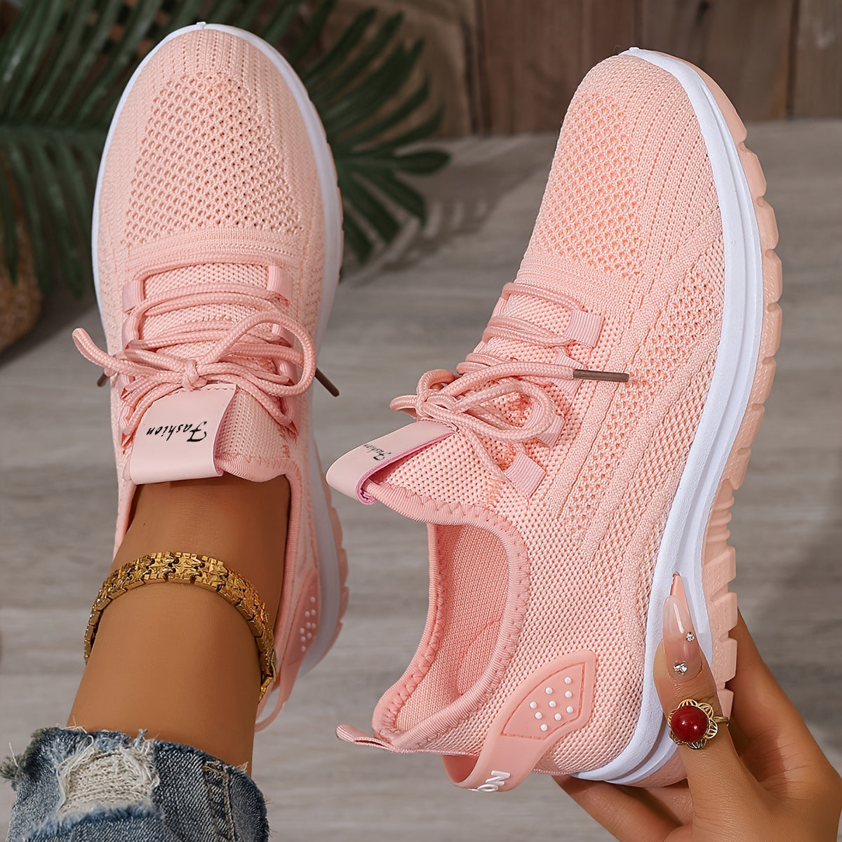 Flying Woven Shoes Women's Fashion Casual Mesh Sneaker Pink