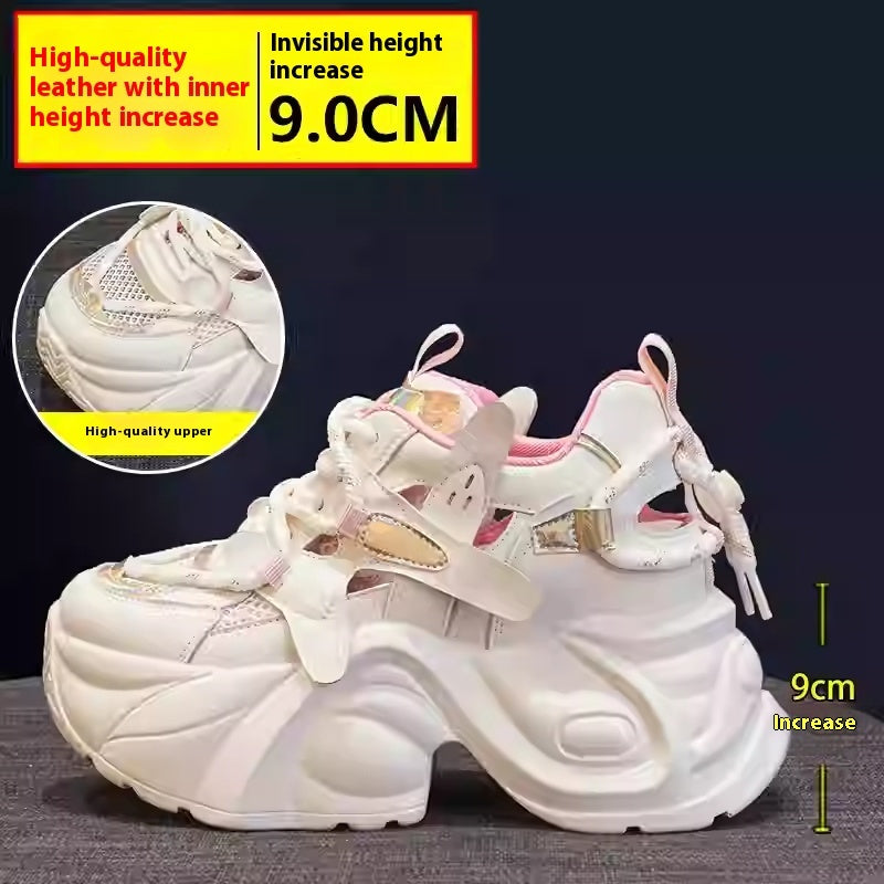 Mesh Surface Hollowed Casual Shoes Height Increasing Women Shoes White pink