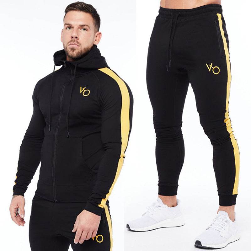 Men's Running Training Elastic Sweater Set Black yellow