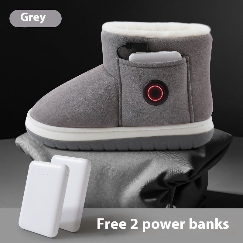 Electric Heating Shoes Rechargeable Foot Warmer Artifact Heating Home Shoes Winter Warm Temperature Regulating Cotton Shoes Gray