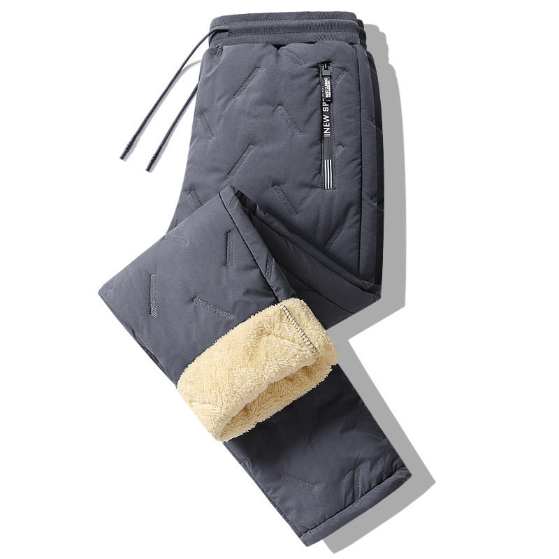 Winter Sweatwear Men Plush Thick Fleece Sweatpant Lambswool Thermal Trousers Casual Pants Waterproof Windproof Warm Cotton Pants Straight Gray Thickened