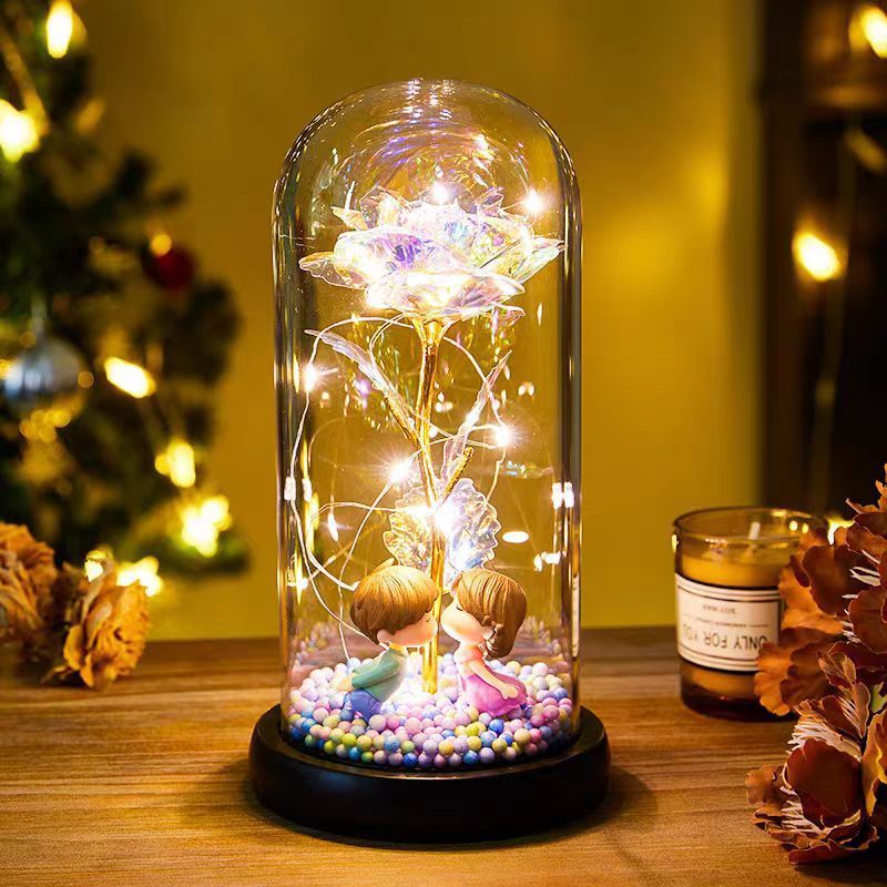 Eternal Rose LED Light Foil Flower In Glass Cover Night Lights Valentines Day Gifts Lamp Decor For For Home Bedroom Wedding Gift Valentine's Day Gifts Color Gold White 22x11cm