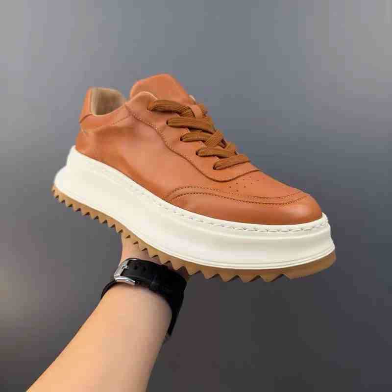 Leather White Shoes Male Retro Casual Shoes Brown