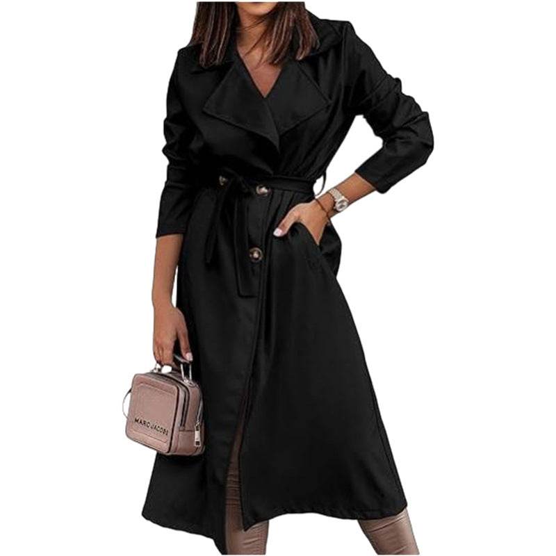 Women's Coat Plus Size Trench Coat Tie-front Top Black