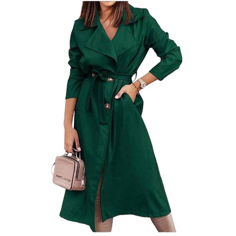 Women's Coat Plus Size Trench Coat Tie-front Top Green