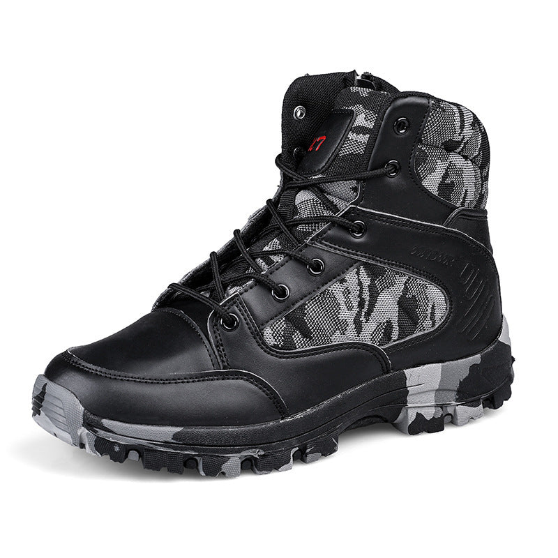 Outdoor Travel Men's High-top Hiking Shoes Black Camouflage