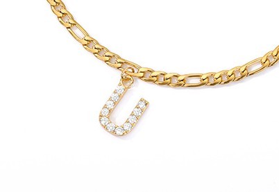 English Alphabet Stainless Steel Zircon All-match Anklet U