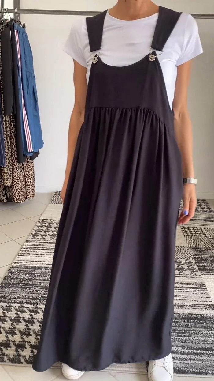 Women's Cotton And Linen Sling Dress Black