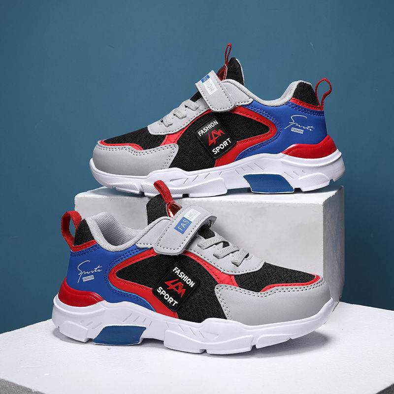 Children''s Shoes Boys summer running shoes children''s light Black and red breathable mesh