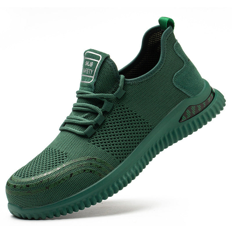 Men's Lightweight Breathable Flying Weave Safety Shoes Green