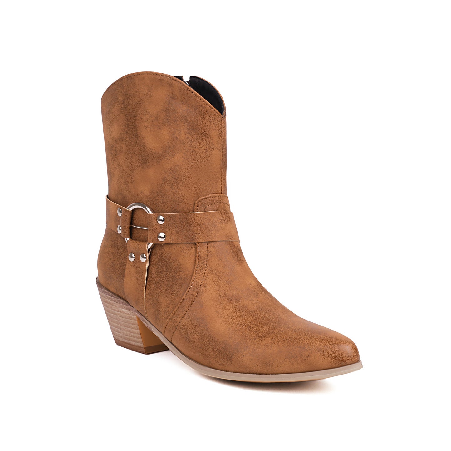 Belt Buckle Chunky Heel Martin Booties Brown
