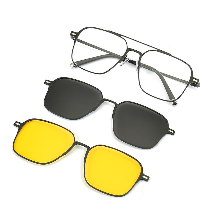 Polarized Sunglasses UV Protection Magnetic Suction Set Of Glasses Black Frame