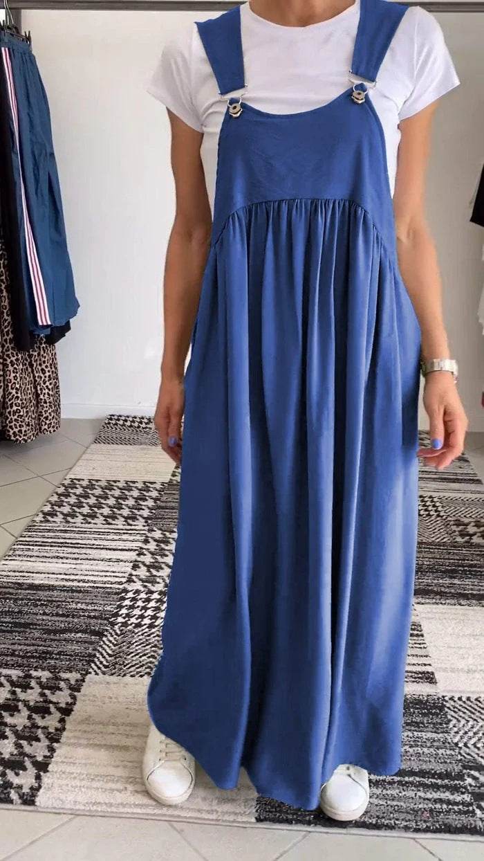 Women's Cotton And Linen Sling Dress Blue
