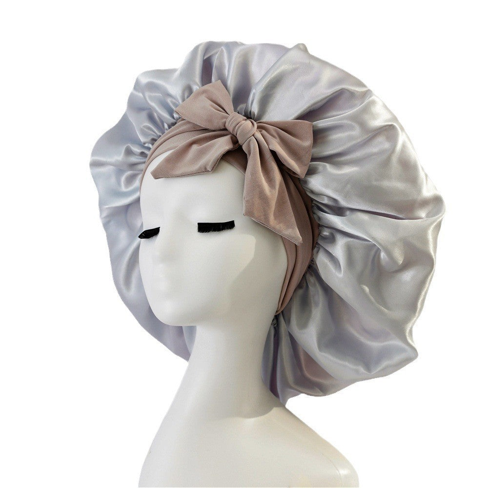 New Silk Bonnet For Sleeping Women Satin Bonnet Hair Bonnet Night Sleep Cap Scarf Wrap For Curly Hair With Tie Band For Curly Hair Silver