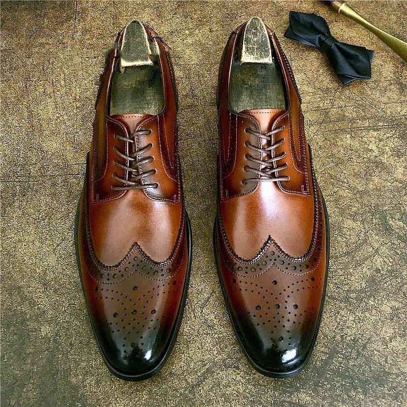 Genuine Leather Brogue Business Formal Wear Leather Shoes Light brown