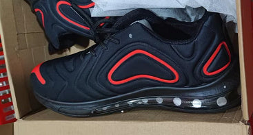 Casual Air Cushion Black Shoes Men Outdoor Breathable Lace-up Sneakers Running Sports Shoes BlackRed